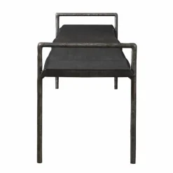 Acacia Live Edge Gray Bench with Textured Iron Frame