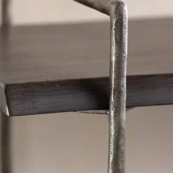 Acacia Live Edge Gray Bench with Textured Iron Frame