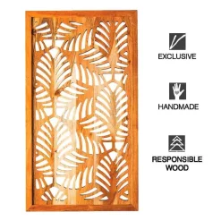 Acacia Wood Laser Cutout Wall Panel - Leaf