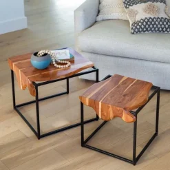 Acacia Wood Waterfall Nesting Tables, Set of 2
