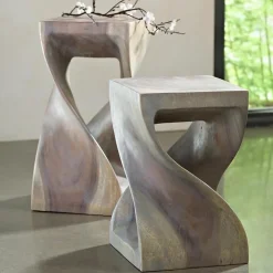18" Agate Gray Twisty Stool, Set of 2