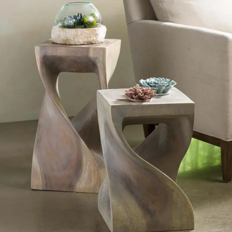 18" Agate Gray Twisty Stool, Set of 2