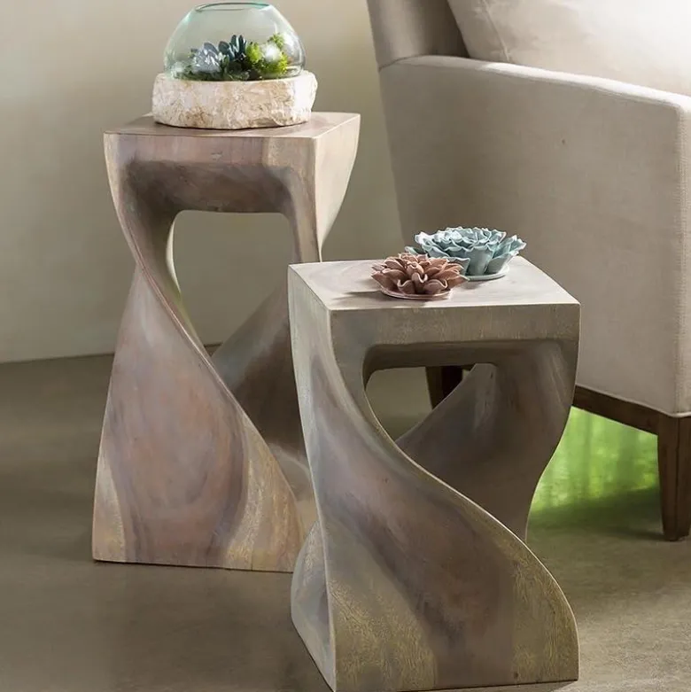 18" Agate Gray Twisty Stool, Set of 2