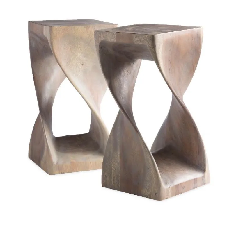 23" Agate Gray Twisty Stools, Set of 2