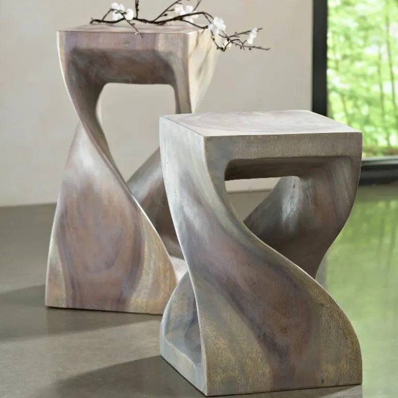 23" Agate Gray Twisty Stools, Set of 2