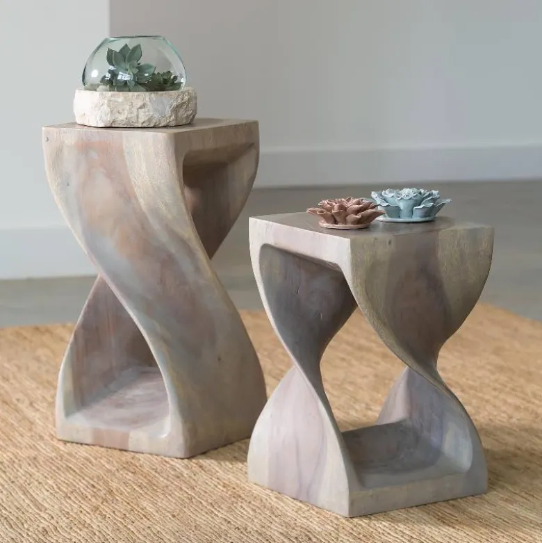 23" Agate Gray Twisty Stools, Set of 2