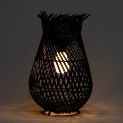 All-Weather Wicker Solar Table Lantern - Black