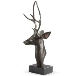 Aluminum and Marble Deer Bust Sculpture