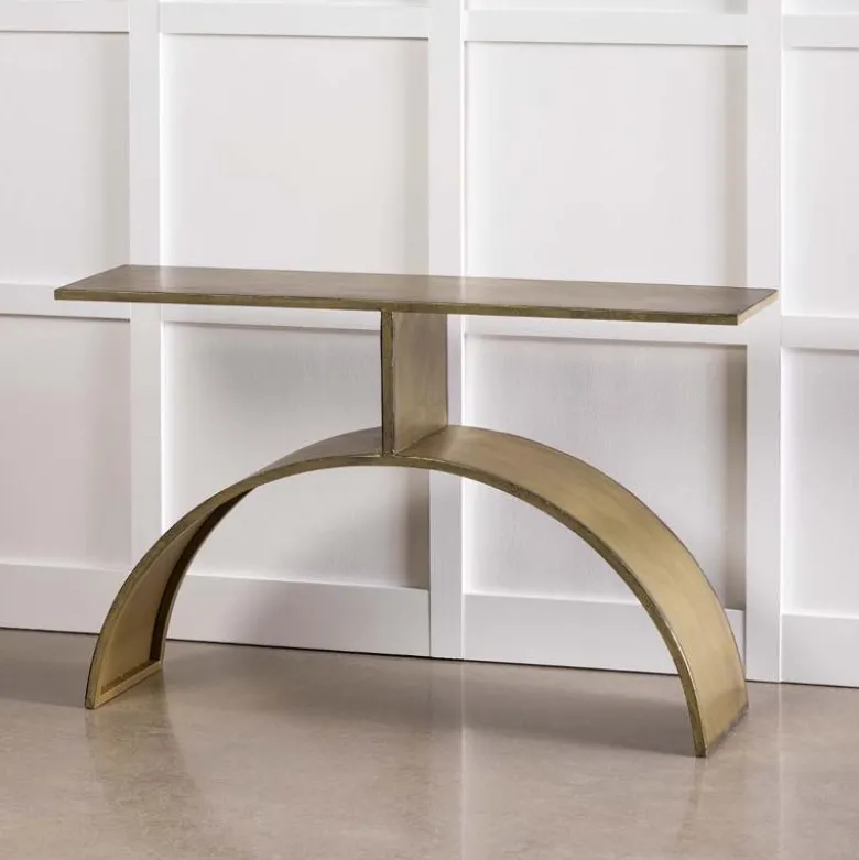 Antique Brass Console Table with Arched Base