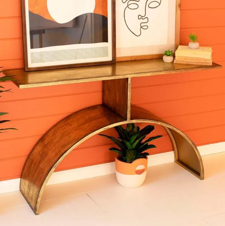Antique Brass Console Table with Arched Base