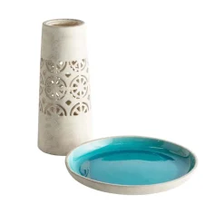 Aqua Crackle Glazed Ceramic Birdbath