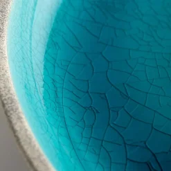 Aqua Crackle Glazed Ceramic Birdbath