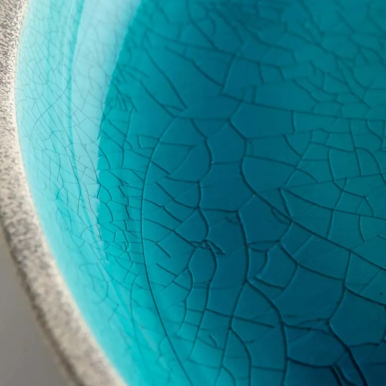 Aqua Crackle Glazed Ceramic Birdbath