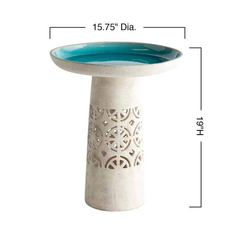 Aqua Crackle Glazed Ceramic Birdbath