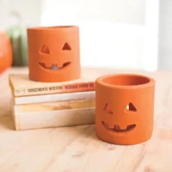 Artisan-Made Clay Halloween Jack-O-Lantern Luminaries, Set of 6