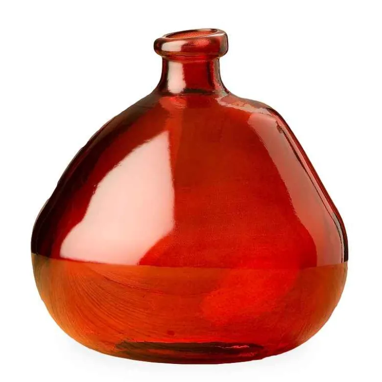 Askew Recycled Glass Balloon Vase, 9" - Red