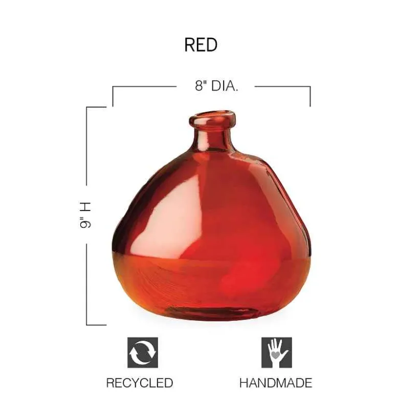 Askew Recycled Glass Balloon Vase, 9" - Red