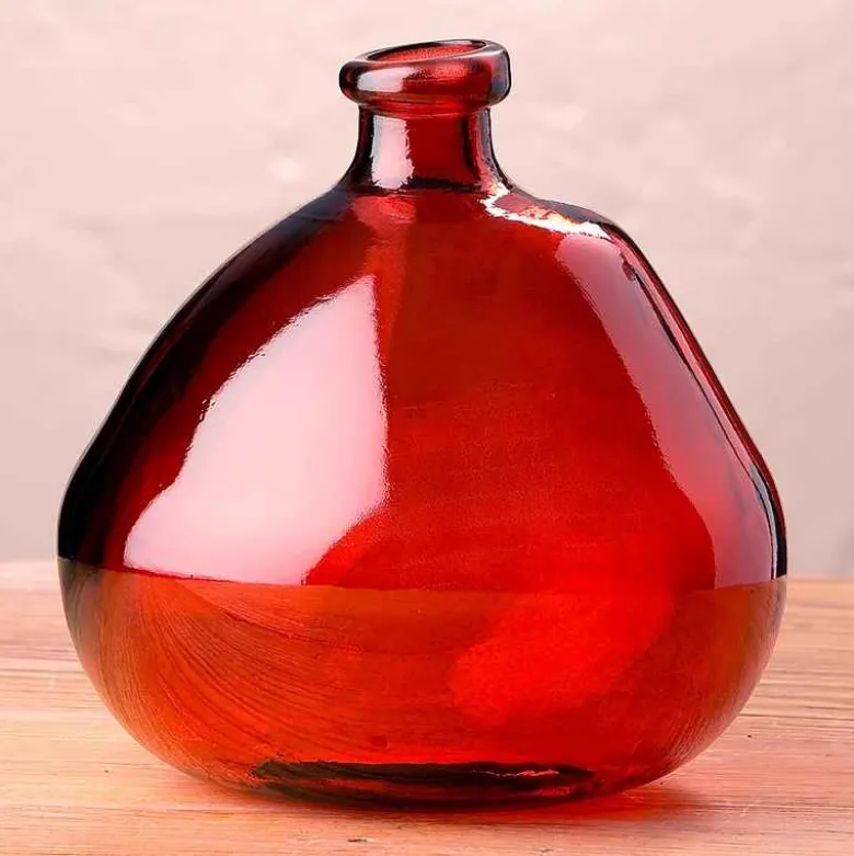 Askew Recycled Glass Balloon Vase, 9" - Red