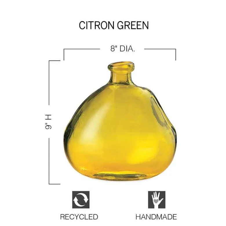 Askew Recycled Glass Balloon Vase, 9" - Citron Green