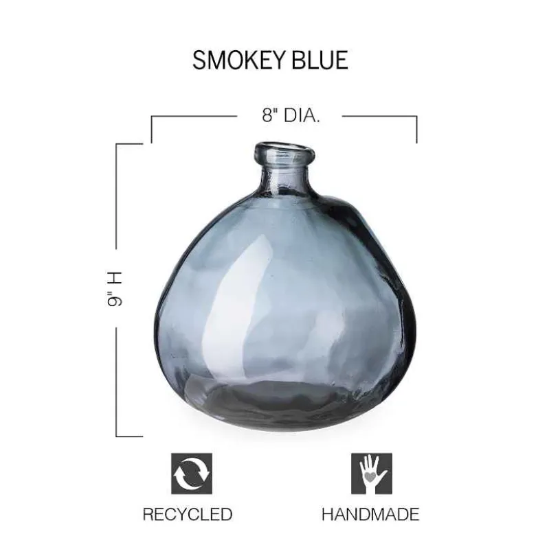 Askew Recycled Glass Balloon Vase, 9" - Smokey Blue