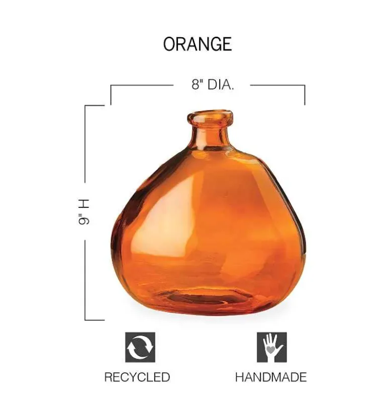 Askew Recycled Glass Balloon Vase, 9" - Amber