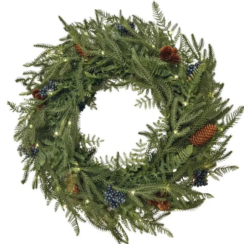 Battery Operated LED In/Out Norfolk Wreath