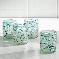 Blue Frost Confetti Recycled Tumbler Glasses, Set of 4