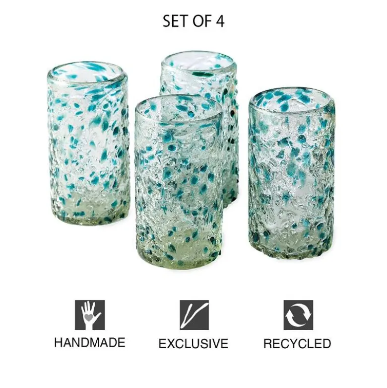 Blue Frost Confetti Recycled Pint Glasses, Set of 4