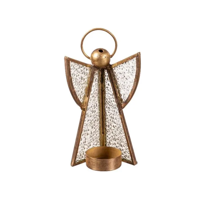 Brass Glass Angel Votive Holders, Set of 3