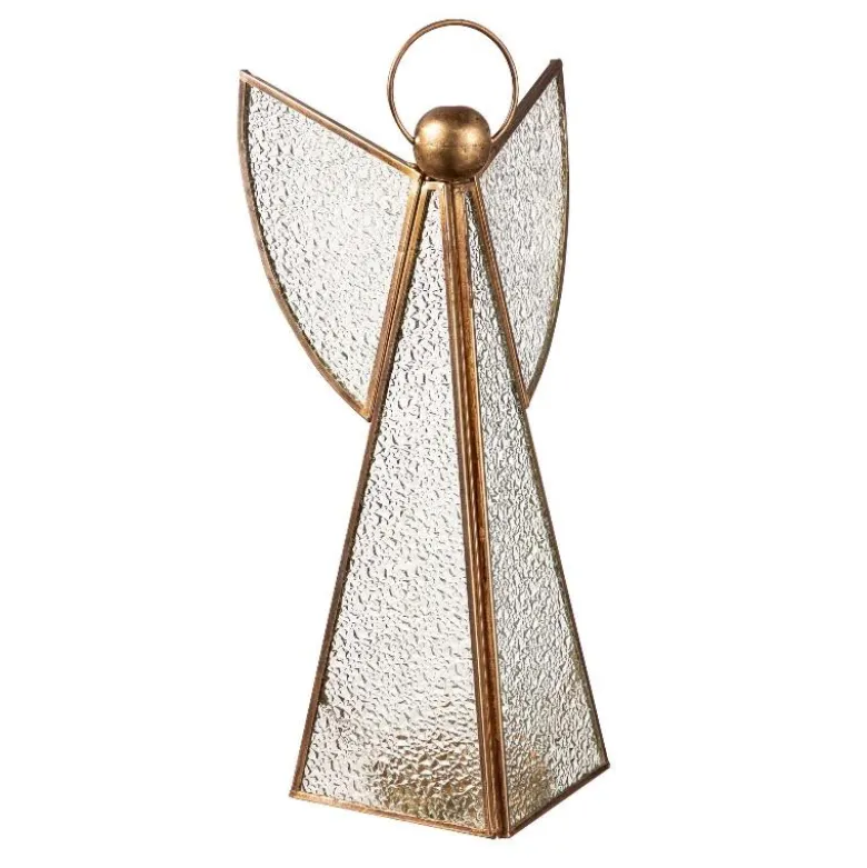 Brass Glass Angel Votive Holders, Set of 3