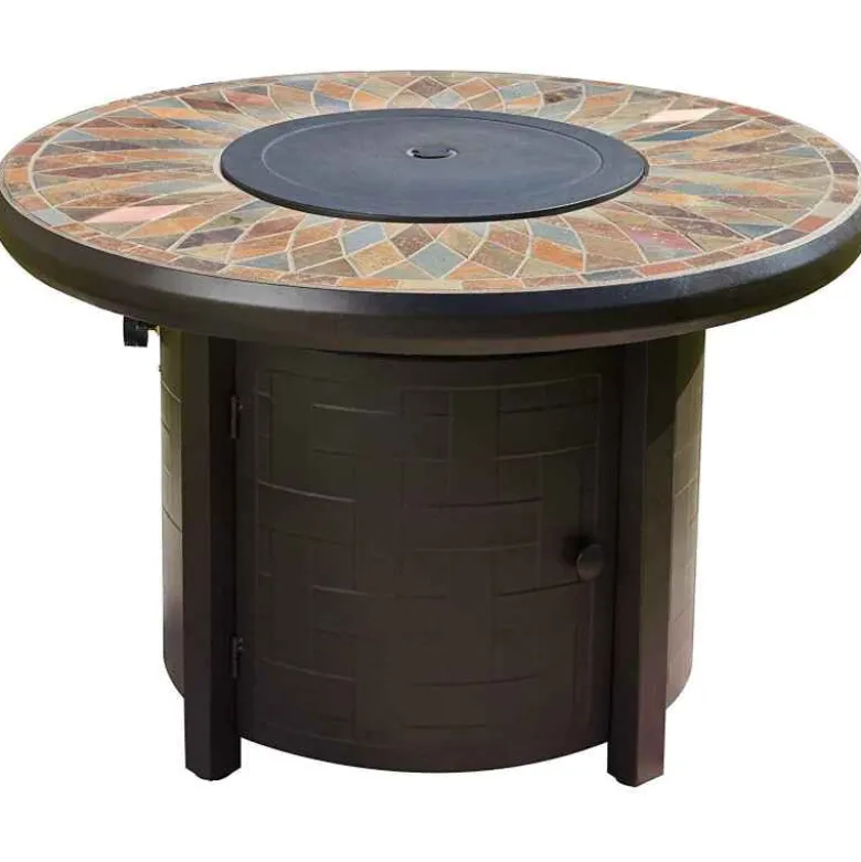 Brown Metal Mosaic Tile Gas Fire Pit Table