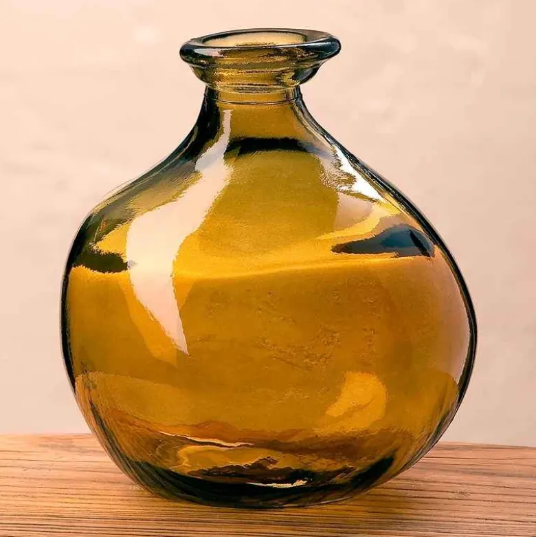Bubble Recycled Glass Balloon Vase, 7"H - Mocha