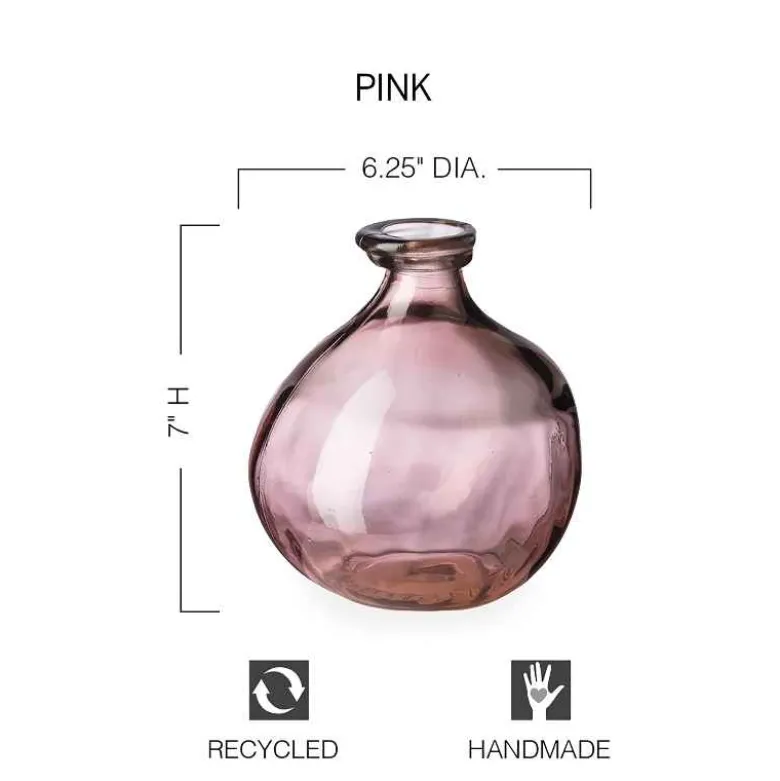 Bubble Recycled Glass Balloon Vase, 7"H - Pink