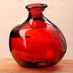 Bubble Recycled Glass Balloon Vase, 7"H - Red