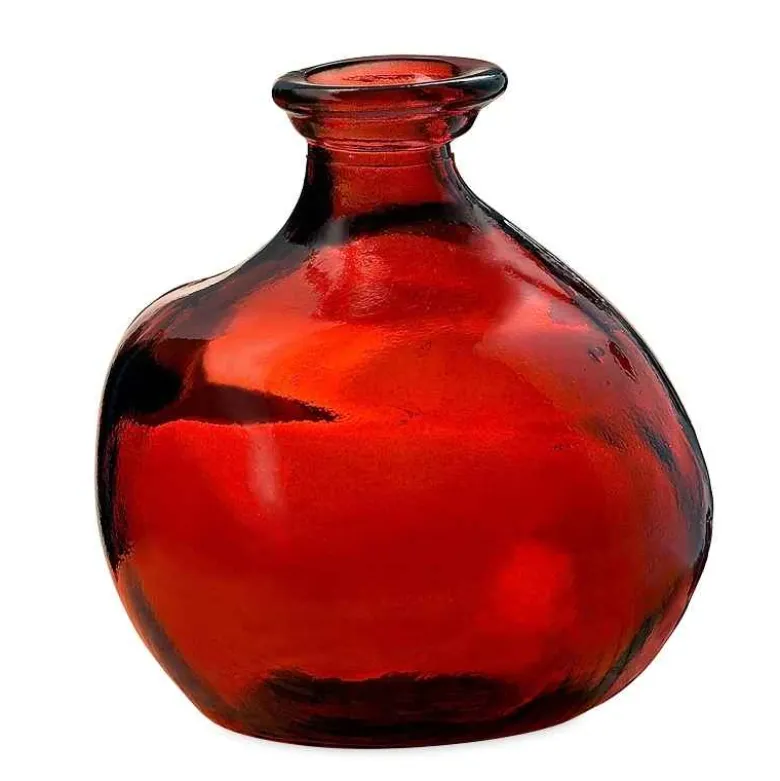 Bubble Recycled Glass Balloon Vase, 7"H - Red
