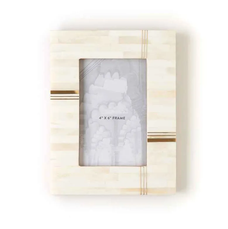 Carved Bone with Brass Photo Frame, 4" x 6"