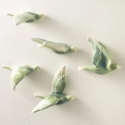 Ceramic Birds Wall Art, Set Of 5 - Blue Green