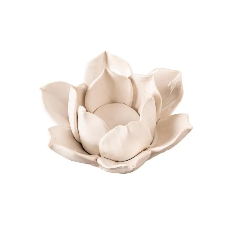 Ceramic Lotus Candleholders with Tealights and Matches, Set of 3