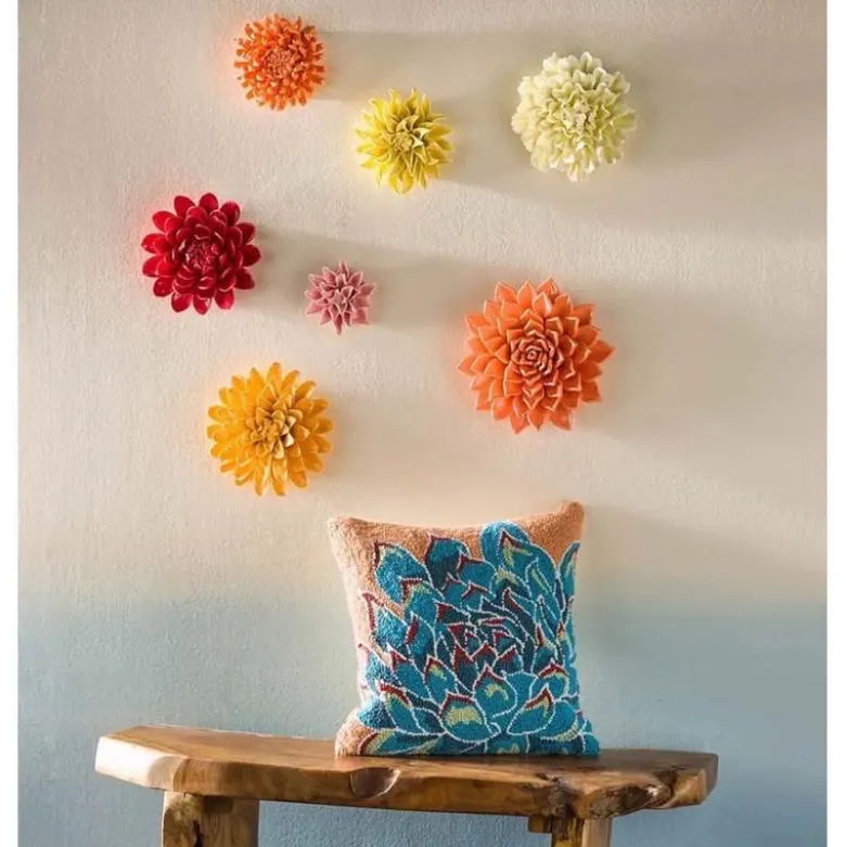 Ceramic Wall Flowers, 10" - Coral