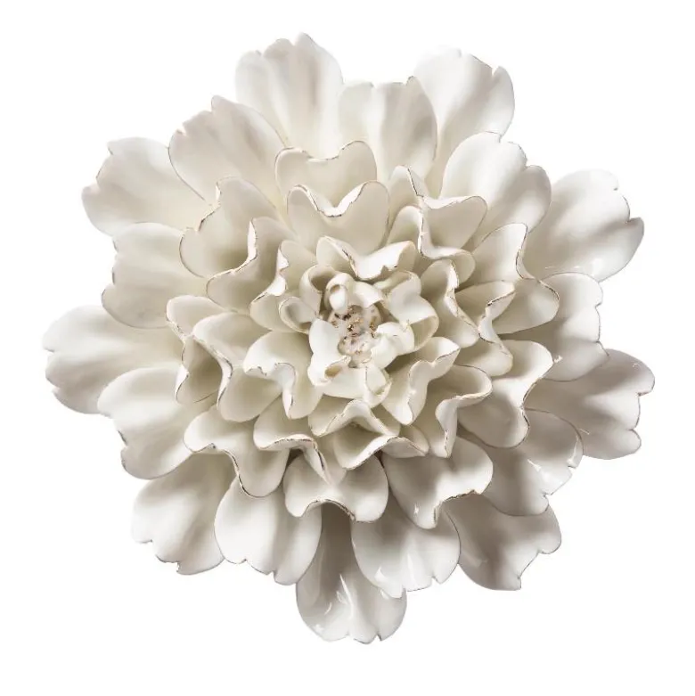 Ceramic Wall Flowers, 8" - Gold-Rimmed White