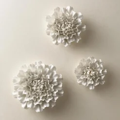 Ceramic Wall Flowers, 10" - Gold-Rimmed White
