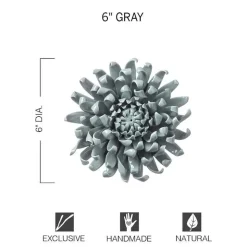 Ceramic Wall Flowers, 6" - Gray