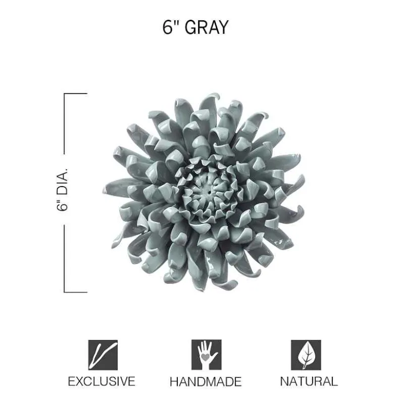 Ceramic Wall Flowers, 6" - Gray