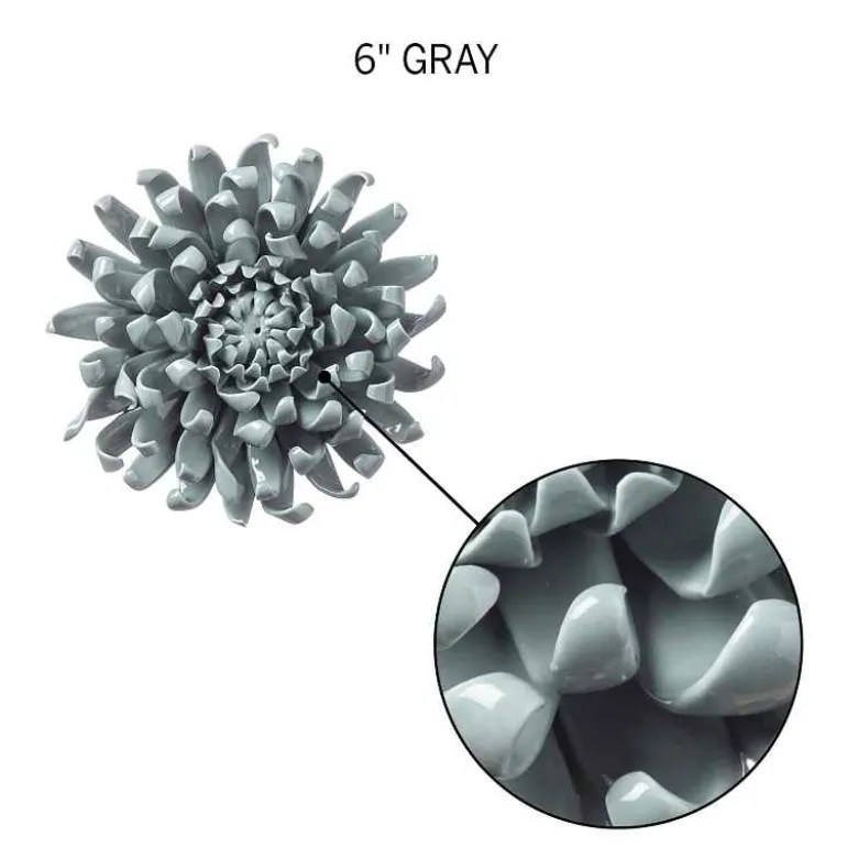 Ceramic Wall Flowers, 6" - Gray