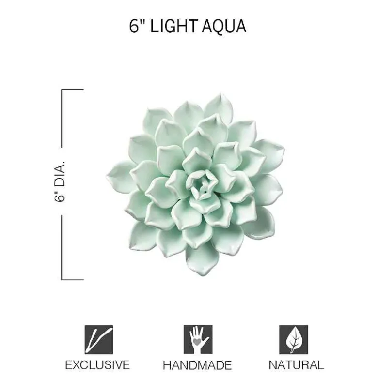 Ceramic Wall Flowers, 6" - Light Aqua