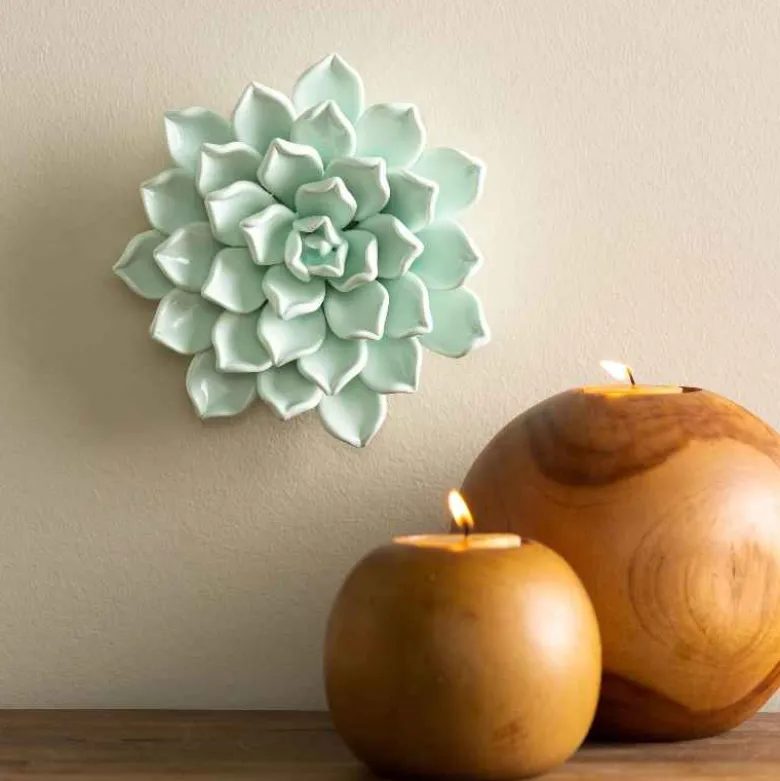 Ceramic Wall Flowers, 6" - Light Aqua