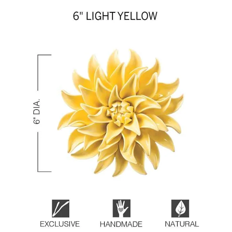 Ceramic Wall Flowers, 6" - Light Yellow
