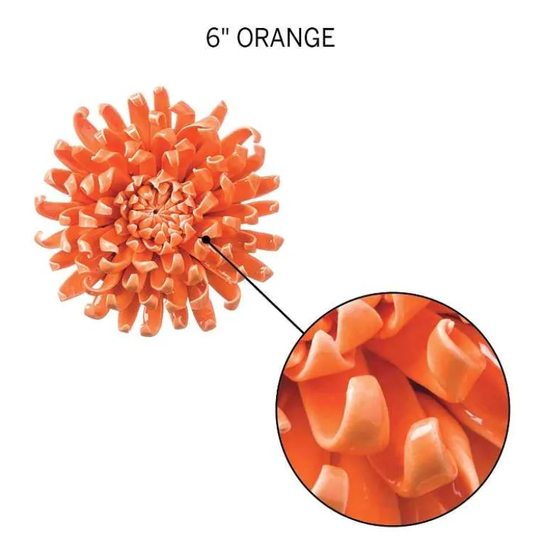 Ceramic Wall Flowers, 6" - Orange