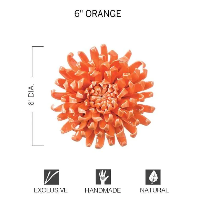 Ceramic Wall Flowers, 6" - Orange