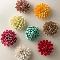 Ceramic Wall Flowers, 8" - Taupe